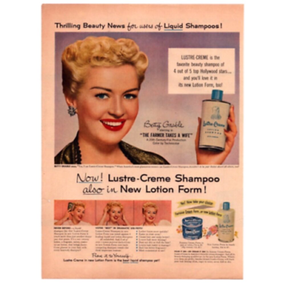 1953 Print Ad Betty Grable Farmer Takes A Wife Lustre Creme Lotion Shampoo!